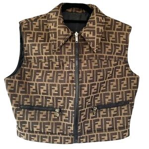 Fendi Brown Monogram FF Logo Zip Front Vest